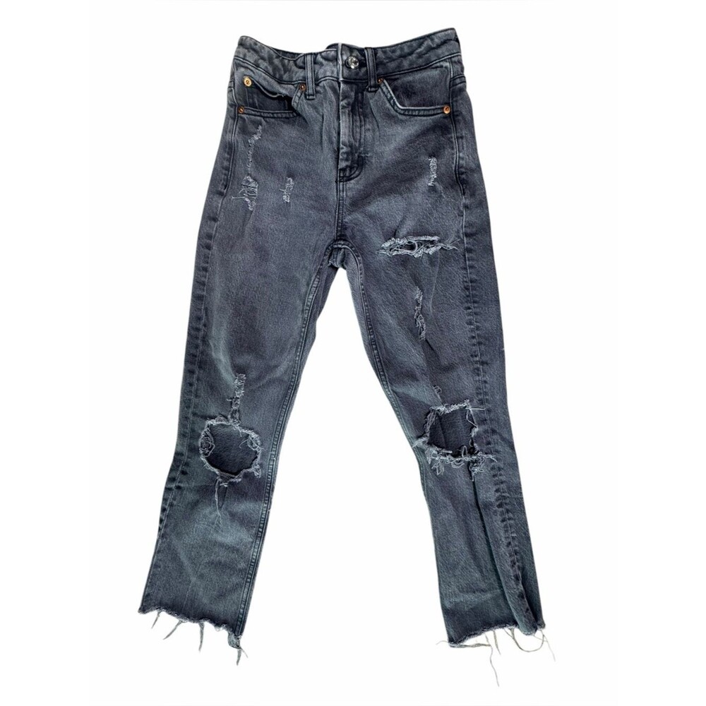 Topshop Straight Distressed Gray Jeans Size 8